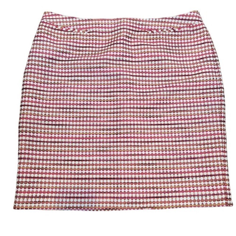 Halogen Tweed Textured Skirt Fuchsia Red Gold Abstract Lined Back Zip‎ Size 14